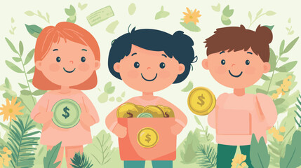 vector cartoon children with money