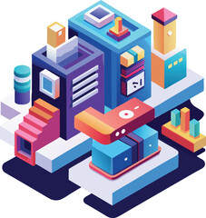 High-Quality 3D Isometric Illustration with Vibrant Colors and Modern Minimalistic Style



