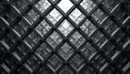 Symmetrical lattice grid, monochrome, clean lines, graphic, simple design, lattice pattern
