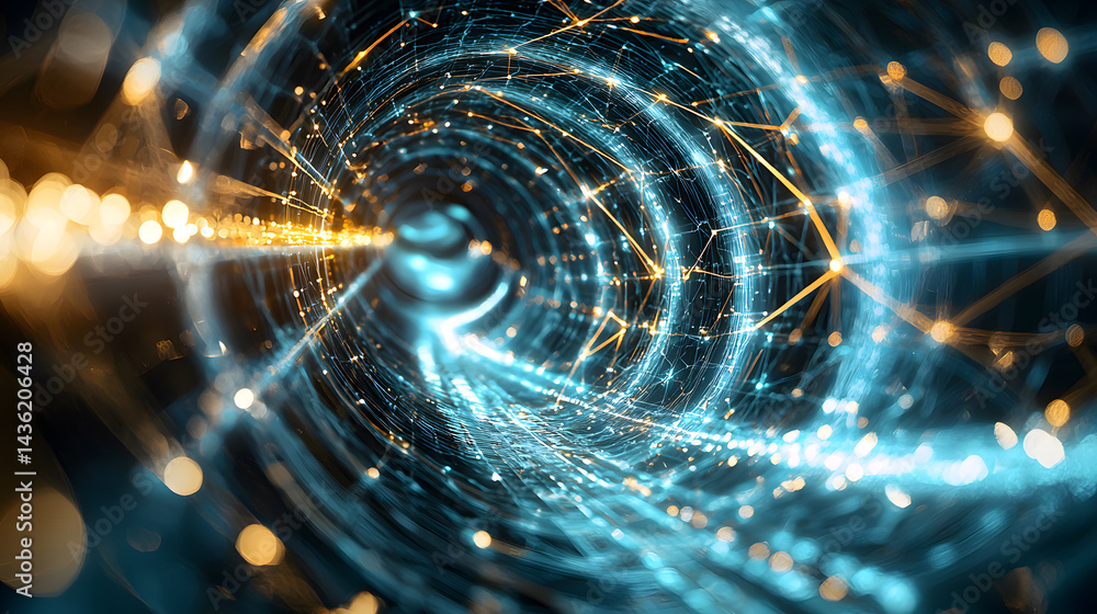 Poster dynamic visualization of sustainable tech in a digital tunnel abstract wallpaper futuristic environm