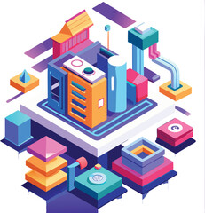 High-Quality 3D Isometric Illustration with Vibrant Colors and Modern Minimalistic Style



