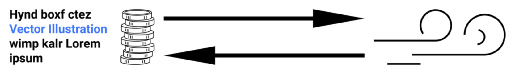 Stack-thumbs up object with two bold arrows showing opposite flows, leading to stylized wind patterns. Ideal for science, energy, physics, engineering, aerodynamics, motion, a simple landing page