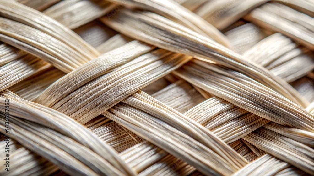 Aufkleber Close-up Detailed View of Interwoven Natural Fiber Texture Showing Complex Weaving Pattern and Light and Shadow Effects