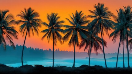 Stunning Summer Sunset Over Tropical Beach with Colorful Sky