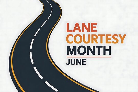 Celebrate Lane Courtesy Month this June A winding road symbolizes safe courteous driving Simple - Powered by Adobe