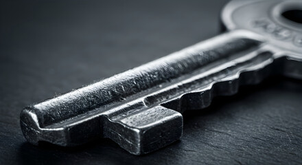 Macro View Of A Metallic Key Symbolizing Access and Protection On Dark Surface