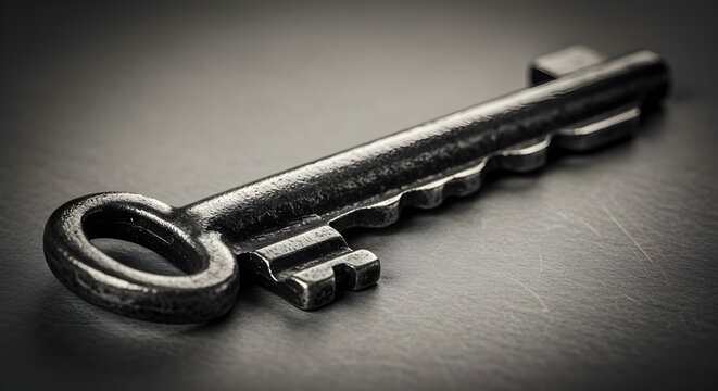 Antique Metallic Key On Textured Surface Symbolizing Security Solutions