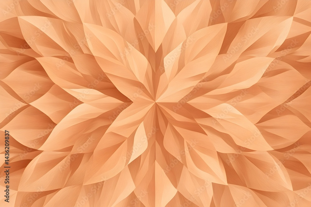 Poster abstract peach-toned geometric floral pattern with a kaleidoscopic effect, creating a symmetrical de