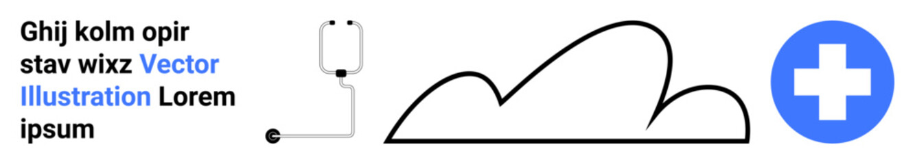 IV drip connected to a central point alongside a medical cross and abstract curved lines. Ideal for healthcare, hospital, medical services, treatment, minimal design, abstract art, simple landing