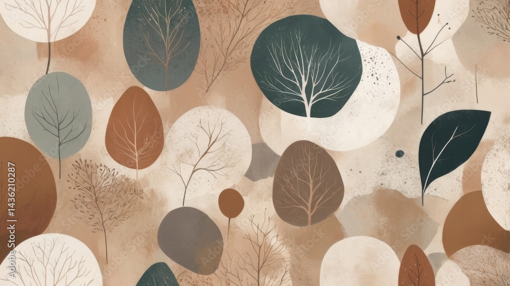 Fototapete a minimalist abstract design featuring soft, overlapping geometric shapes in earthy tones, creating 