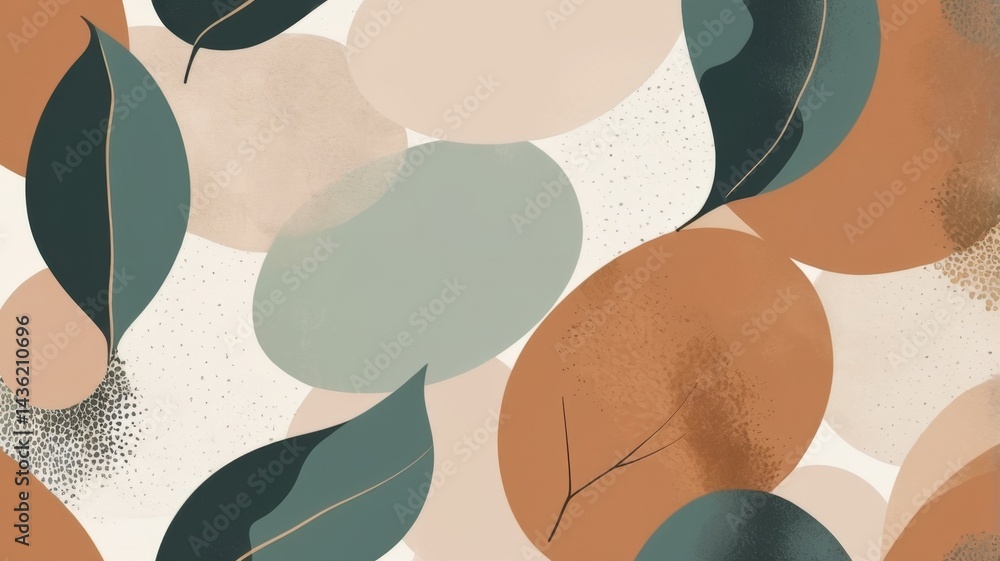 Fototapete a minimalist abstract design featuring soft, overlapping geometric shapes in earthy tones, creating 