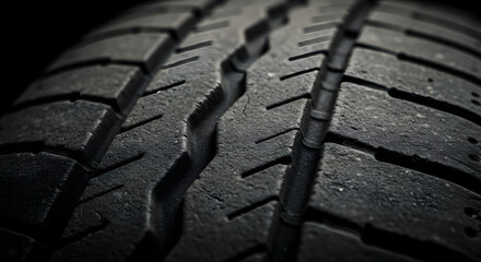 Car Tire Tread Texture Pattern In Black Background Close Up