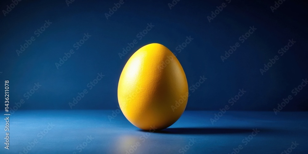 Fototapete a single golden egg rests on a deep blue surface, illuminated by subtle lighting, creating a strikin
