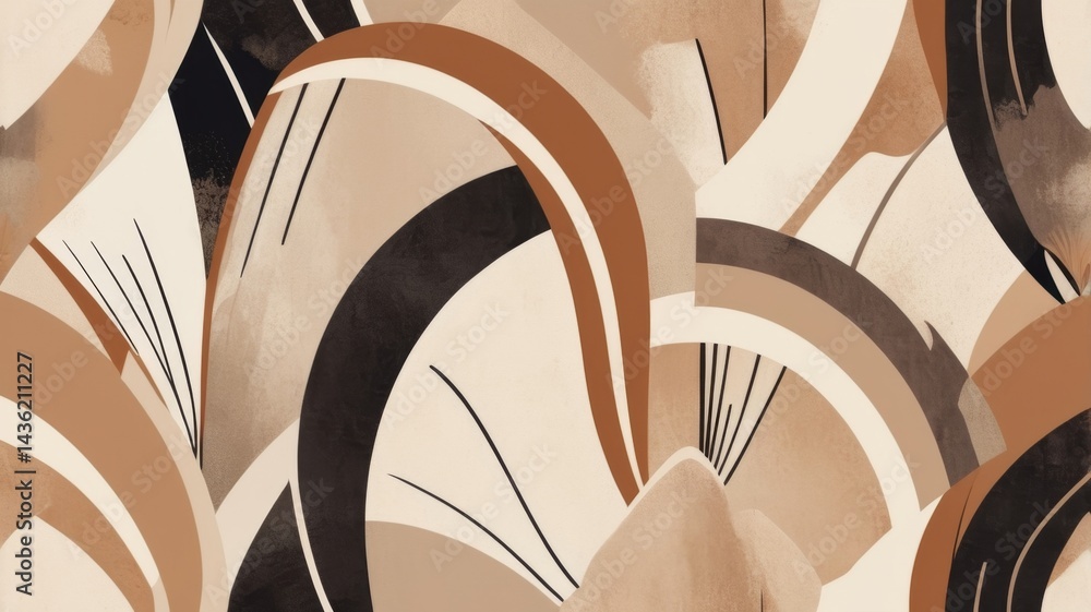 Fototapete a minimalist abstract design featuring soft, overlapping geometric shapes in earthy tones, creating 