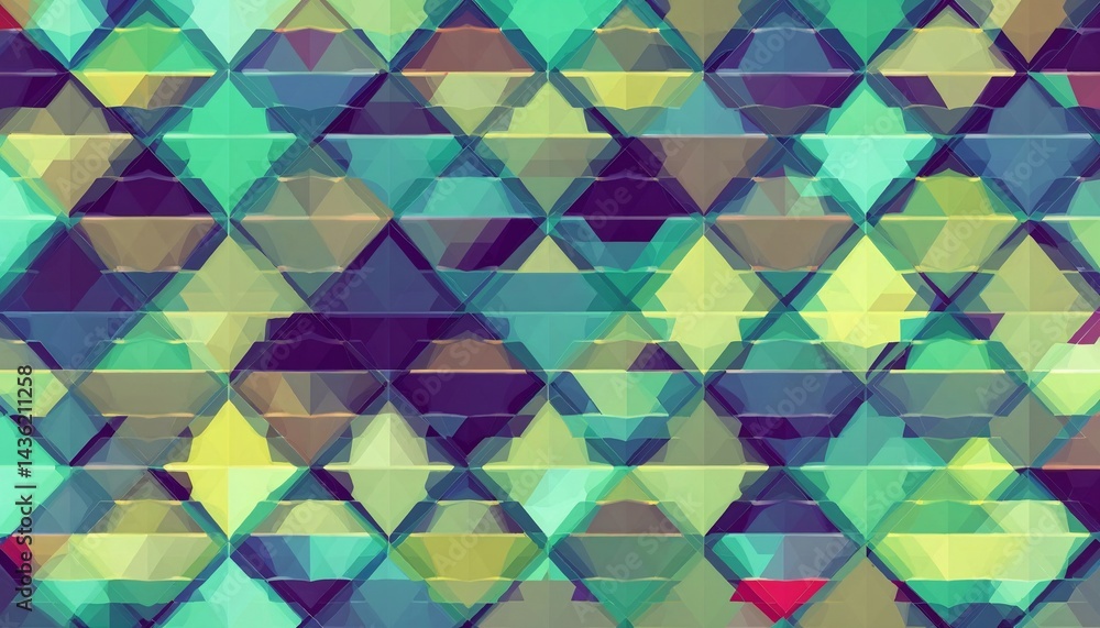 Poster geometric illusion: an intricate mosaic of interconnected rhombuses and triangles intertwines, creat