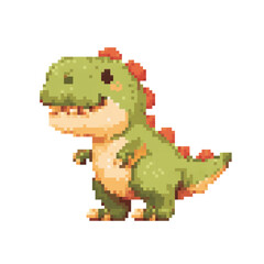 PNG Pixel art 8-bit cute dinosaur dino on white background isolated