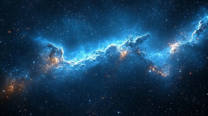 Fototapeta premium Stunning cosmic nebula illuminated by vibrant blues and warm oranges, capturing the beauty of the universe in a breathtaking celestial scene.
