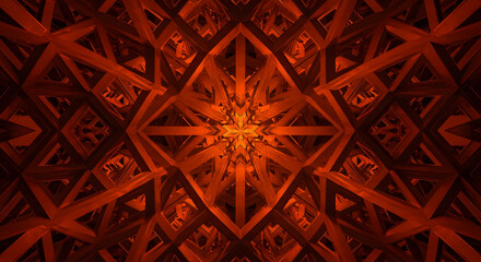 Mystic Geometric Structure, An Enigmatic Red Kaleidoscope Composition