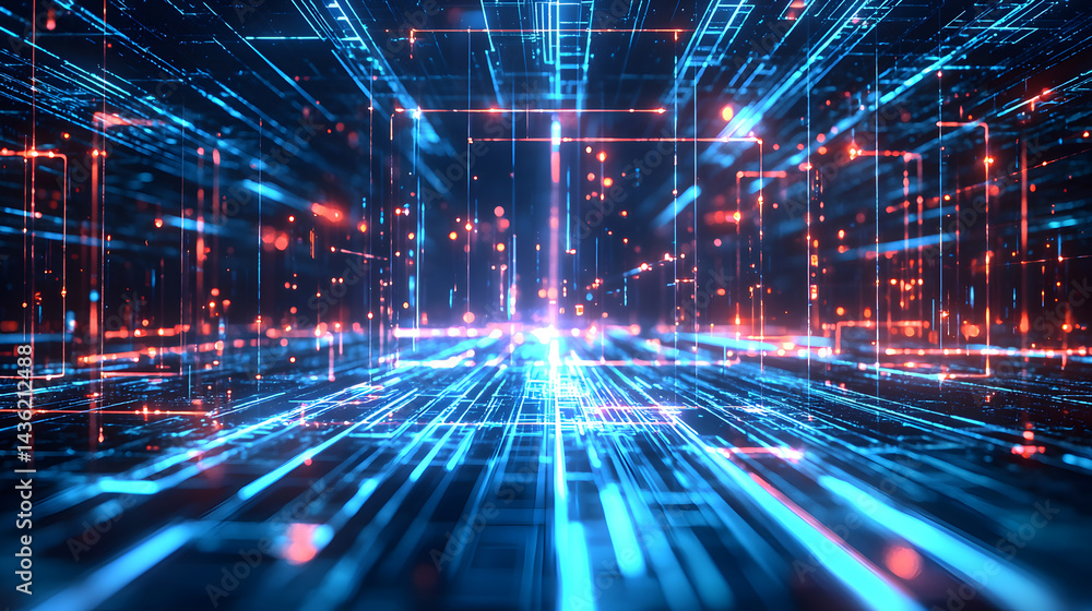 Poster dynamic abstract data flow visualization in a digital environment technology graphic futuristic conc