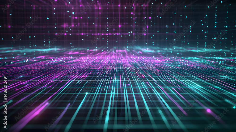 Poster Dynamic data flow representation through glowing lines abstract digital space visual art futuristic environment abstract concept