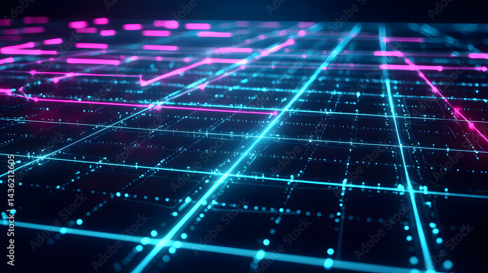 Poster dynamic data flow visualization in digital space abstract concept 3d perspective glowing lines and g