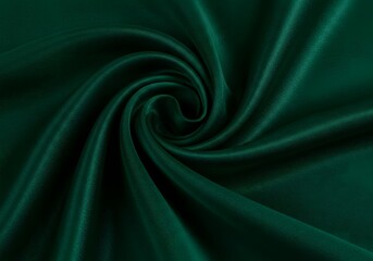 Fototapeta premium Elegant Dark Green Satin Fabric Swirl Texture Background for Design.