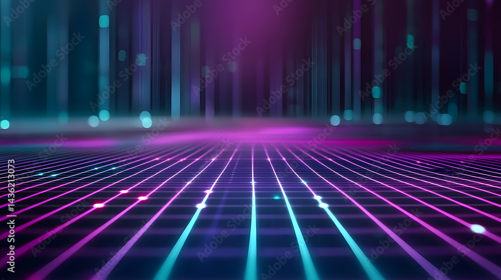 Poster glowing data flow visualization digital space abstract art futuristic environment wide angle concept