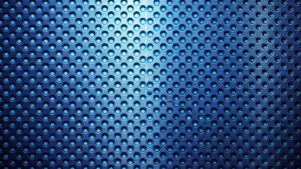 Abstract Blue Metal Perforated Sheet Texture with Circular Holes and Gradient Lighting Effects