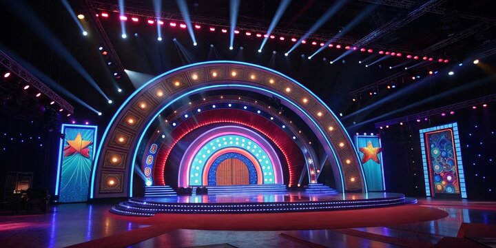Stage Design Multi-hued Arch, LED Lighting, Red Carpet, Award Show, Event Stage design, event lighting