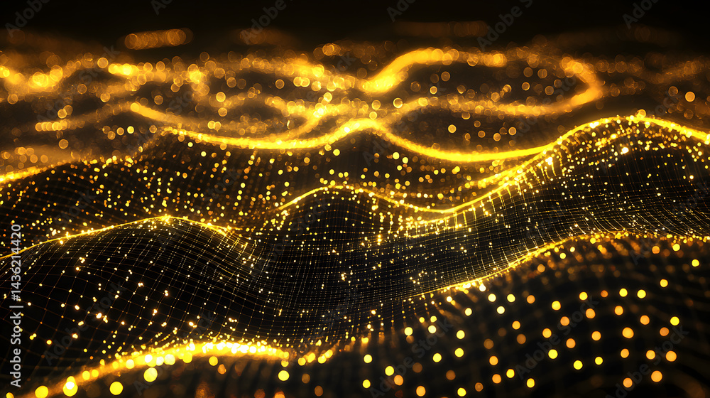 Poster glowing data flow visualization digital realm abstract art vibrant environment top-down view tech co
