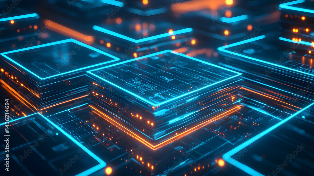 Poster Dynamic abstract data flow digital environment glowing lines high-tech core visual art technology concept
