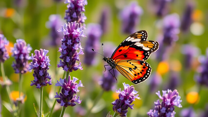 Obraz premium Vibrant Butterfly on Lavender Flowers A Stunning Close-Up Nature Photograph