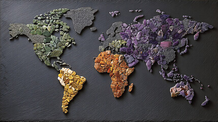 Stone and Crystal Mosaic World on Black Slate