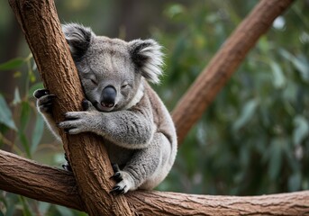 Obraz premium 木の上で穏やかに眠るコアラ 優しい光に包まれて