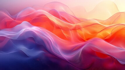 Obraz premium Abstract flowing waves in vibrant hues of red, purple, and orange, creating a dynamic and serene visual perfect for modern design and artistic projects.