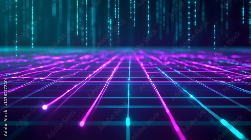 Poster abstract data flow visualization digital space graphic art neon environment futuristic view innovati