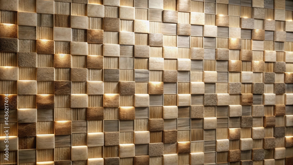 Aufkleber Illuminated Textured Wood Block Wall Design Featuring Subtle Variations in Tone and Texture