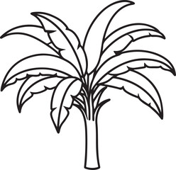 banana plants line art, black outline, vector and illustration, coloring book page line art drawing