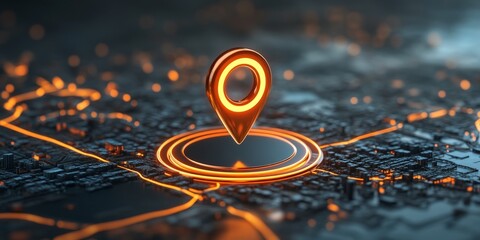 Digital Map with Location Pin, Geolocation Technology and Navigation in Modern Cities