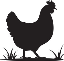 Hen Silhouette Vector Farm Animal Design, Farm Hen Black Silhouette, Chicken Silhouette Vector
