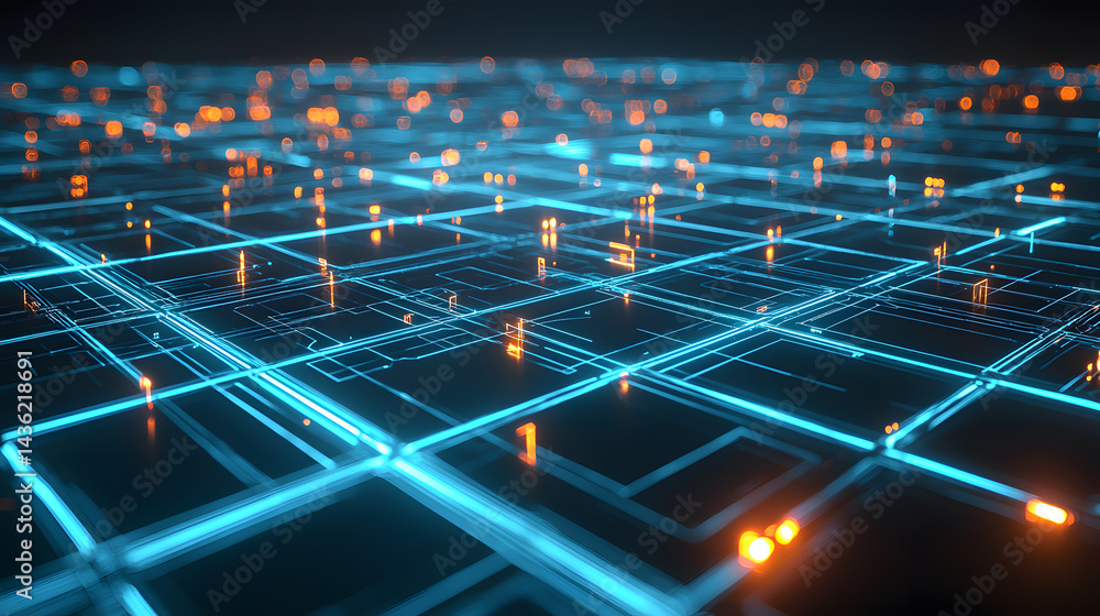 Poster dynamic data flow visualization digital realm abstract concept glowing lines futuristic perspective 