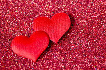 Tiny red hearts on sparkle red background with customizable space for text or wishes