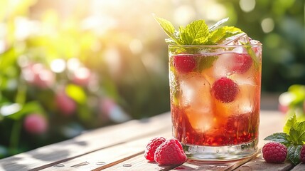 Summer Raspberry Sparkling Beverage with Mint Garnish

