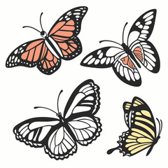 Professional Butterfly Illustrations: 4 Designs, Pastel & Ink Styles.