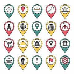 24 Best Colorful Location Point Icons: Map Markers, Places, Buildings.