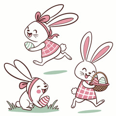 Adorable Easter Bunnies Illustration - Pink, White, Playful.