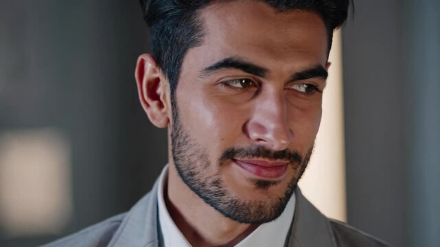 Middle Eastern Male Architect Smiling Confidently Architectural Blueprints Creative Professional Innovative Design