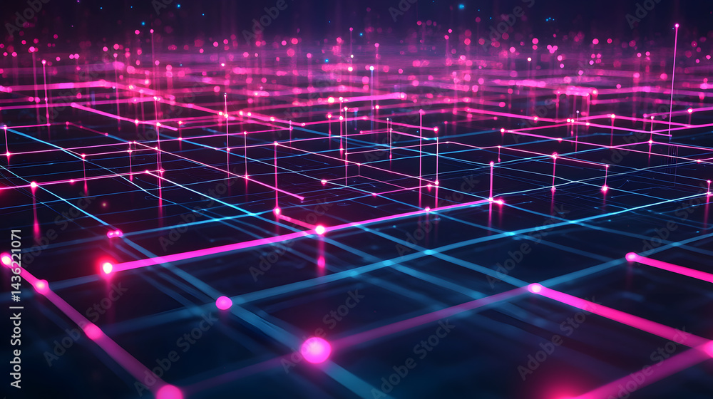 Poster dynamic data flow visualization digital space abstract concept futuristic environment aerial view gl