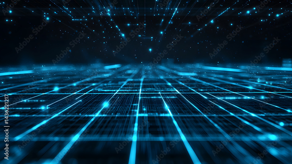 Poster Dynamic data flow visualization abstract concept digital environment glowing lines high-tech viewpoint
