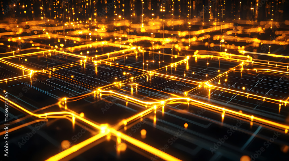 Poster dynamic data flow visualization digital network abstract graphic neon glow high-tech environment fut